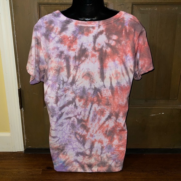 ⭐️White, Red & Purple Tie Dye Short Sleeve Swoop Neck Stretchy Top Size XL - Picture 3 of 10